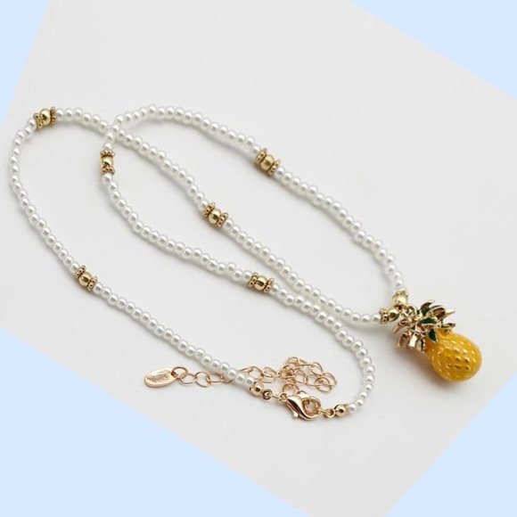 *50% OFF! Pineapple & Pearl necklace golden beaded pearls boho chic beach - Picture 1 of 8